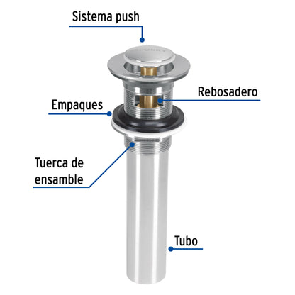 Contra p/lavabo con rebosadero, sistema push, satín, 1-1/4' CE-206N 45283 MM00