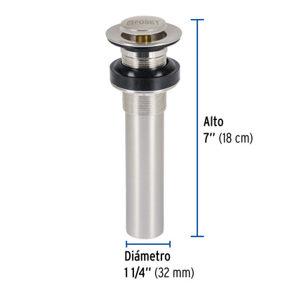 Contra p/lavabo sin rebosadero, sistema push, satín, 1-1/4' CE-206SN 47038 MM00