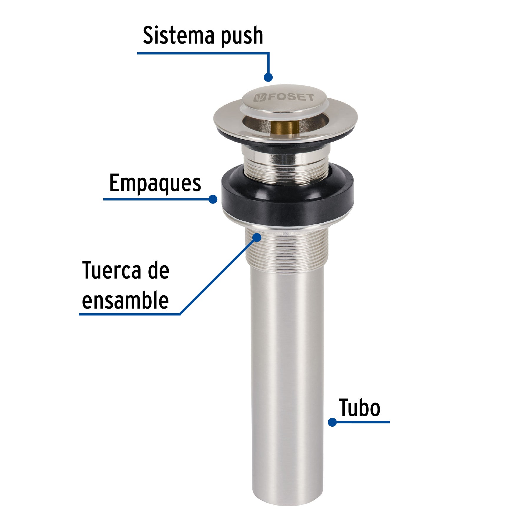 Contra p/lavabo sin rebosadero, sistema push, satín, 1-1/4' CE-206SN 47038 MM00