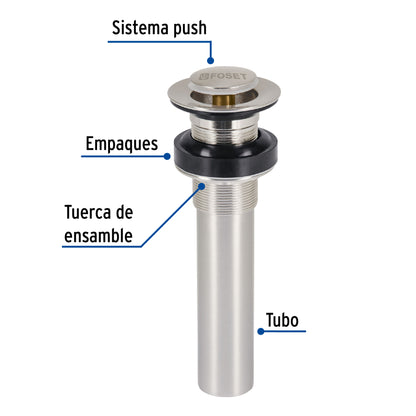 Contra p/lavabo sin rebosadero, sistema push, satín, 1-1/4' CE-206SN 47038 MM00