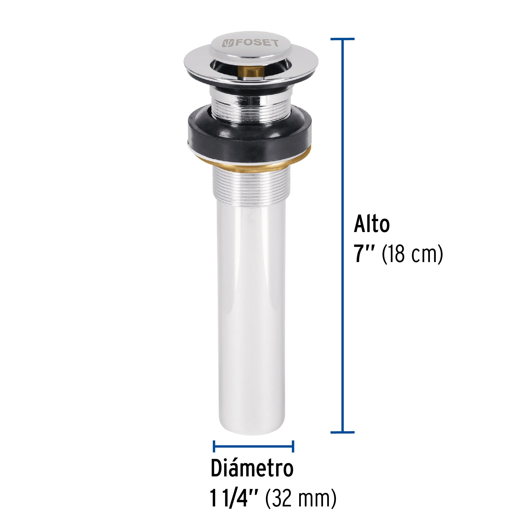 Contra p/lavabo sin rebosadero, sistema push, cromo, 1-1/4' CE-206S 47037 MM00