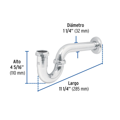 Céspol 1-1/4', sin contra, latón cromo, para lavabo, Foset CE-210 49985 MM0