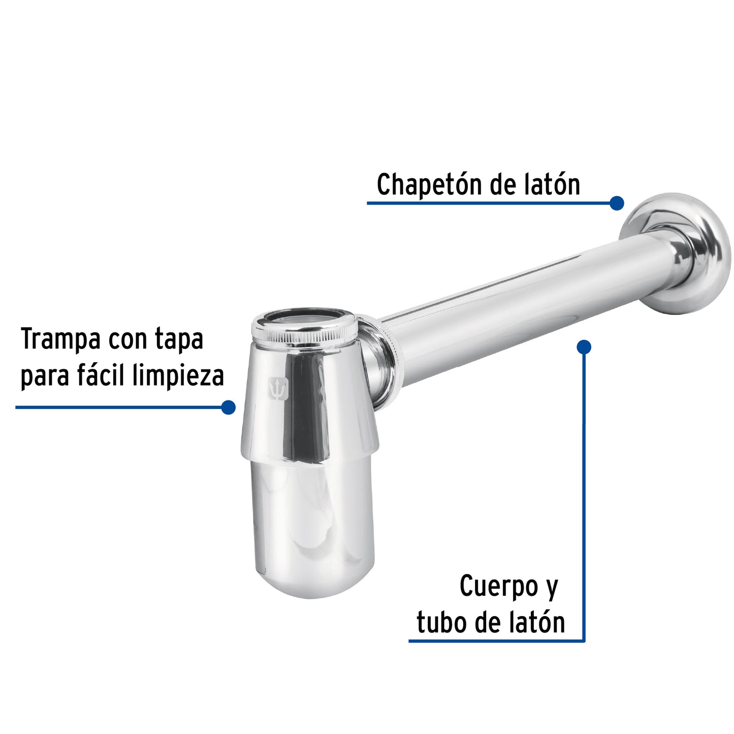 Céspol de bote 1-1/4', sin contra, latón cromo, para lavabo CE-211 49986 MM0