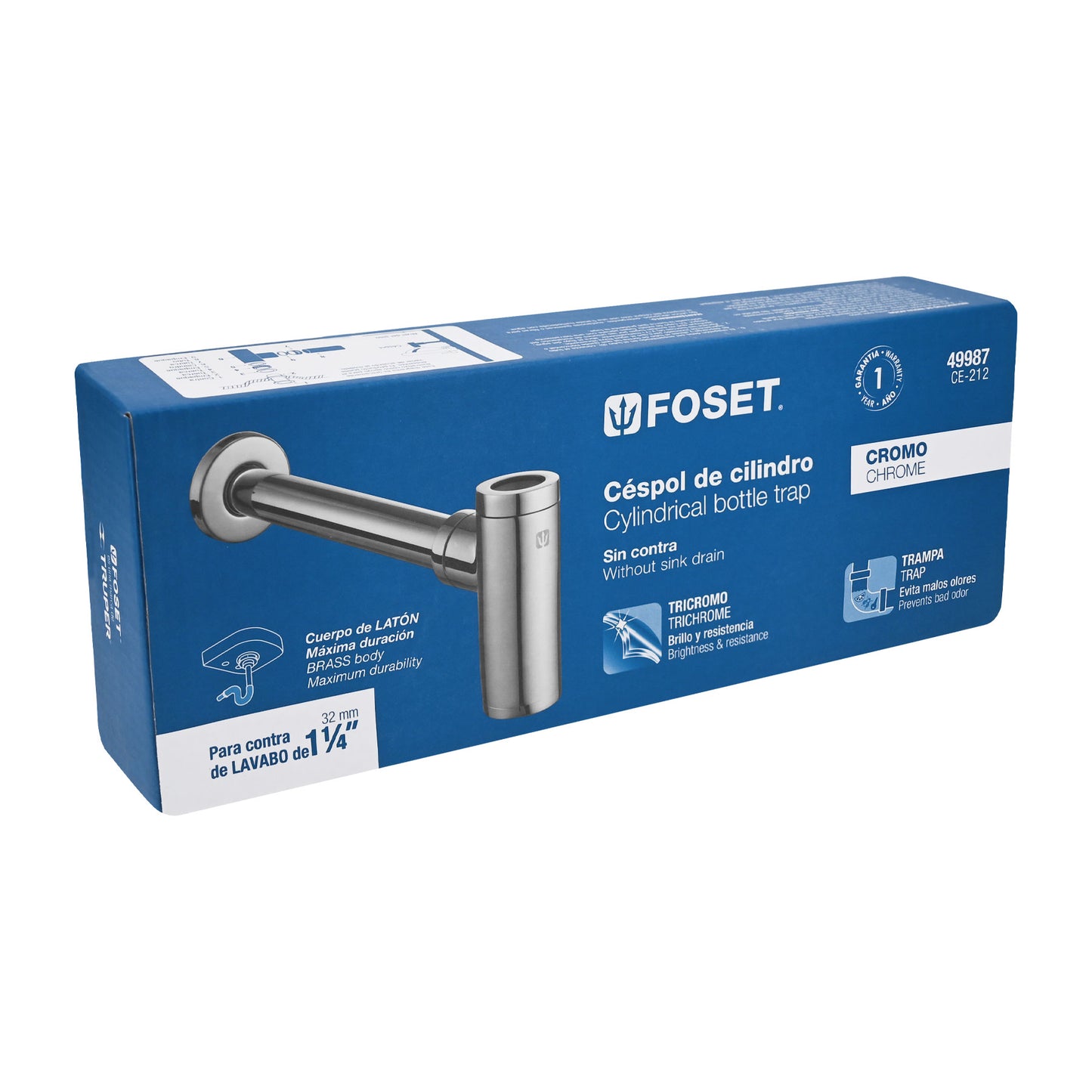 Céspol de bote minimalista 1 1/4', cromo, para lavabo, Foset CE-212 49987 MM0