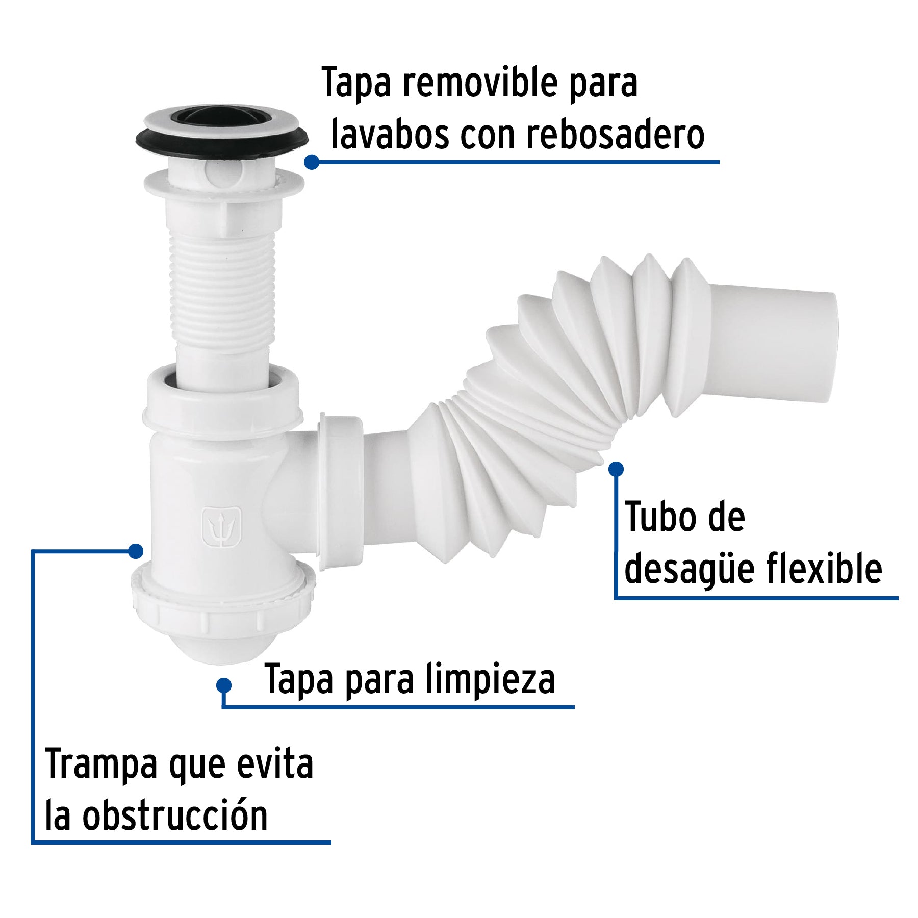 Céspol de bote 1-1/4', contra, polipropileno, para lavabo CE-218 49366 MM00