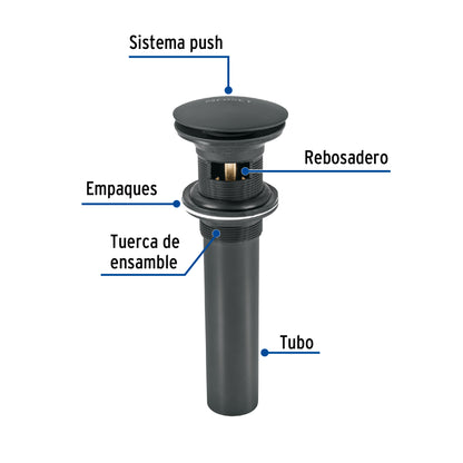 Contra p/lavabo, 1-1/4', con rebosadero, hongo, latón, negro CE-226M 45703 MM00