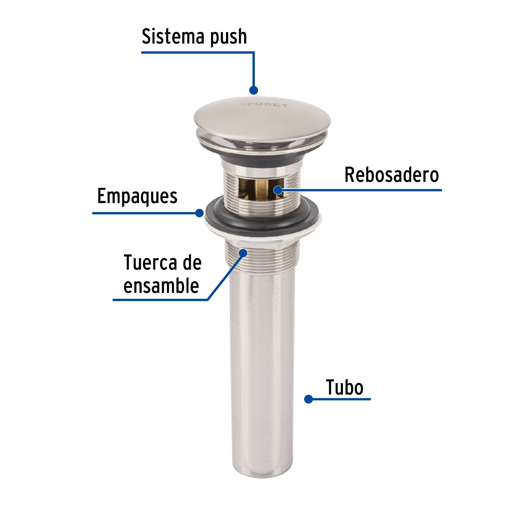 Contra p/lavabo, 1-1/4', con rebosadero, hongo, latón, satín CE-226N 45702 MM00