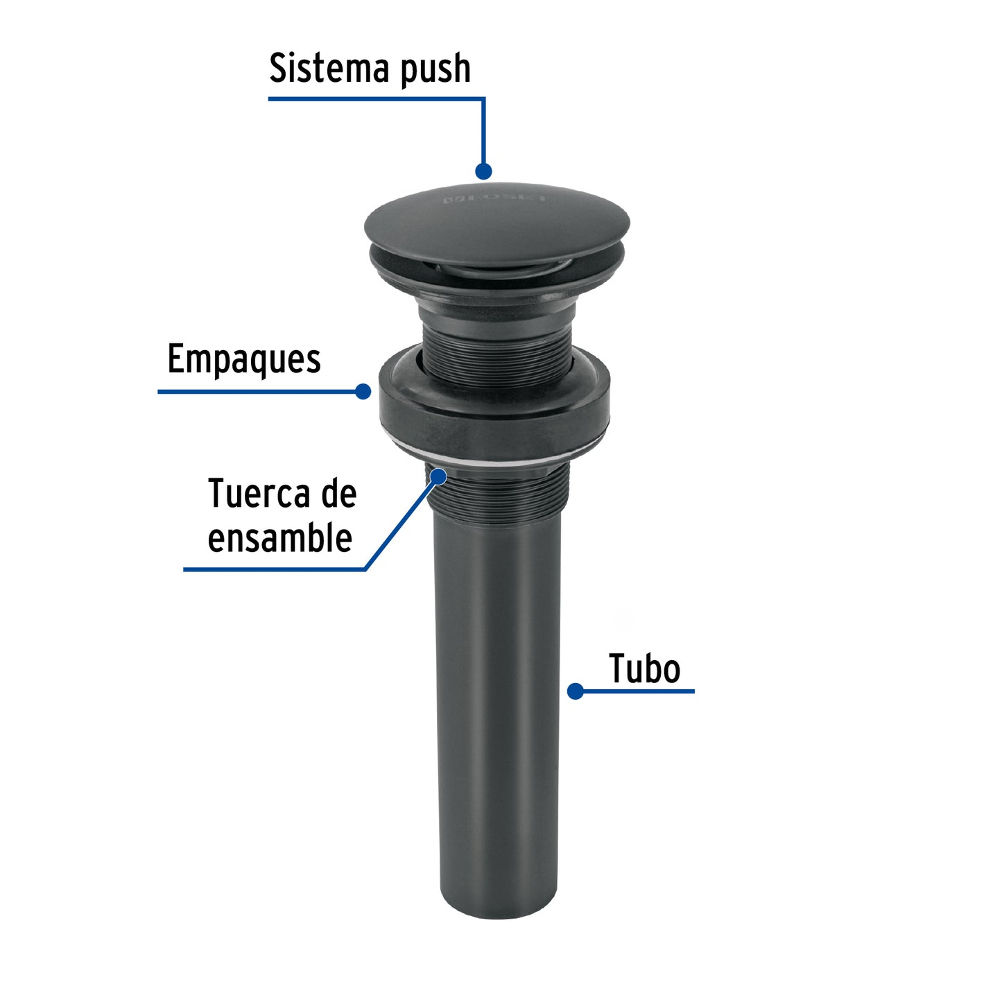 Contra p/lavabo, 1-1/4', sin rebosadero, hongo, latón, negro CE-226SM 45700 MM00