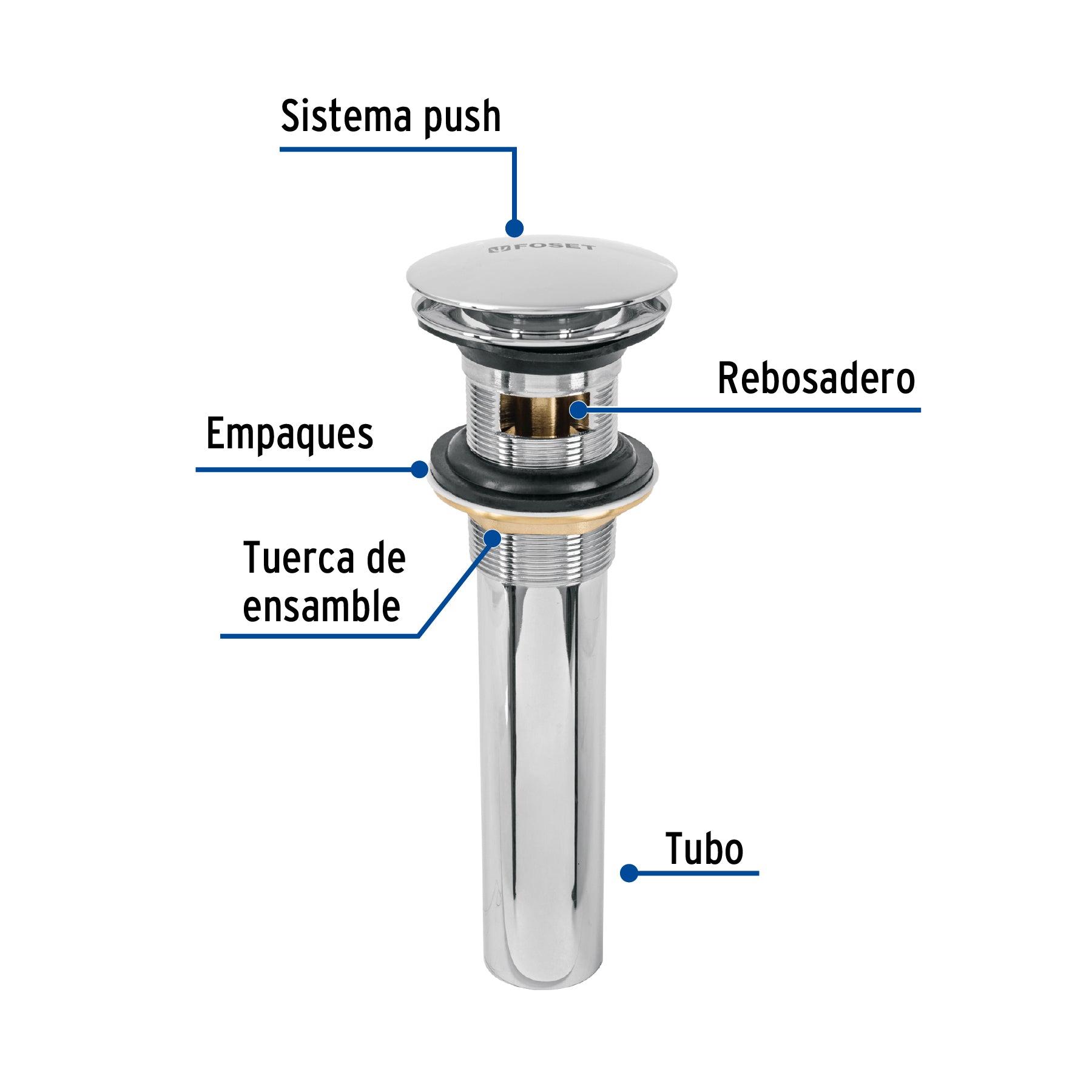 Contra p/lavabo, 1-1/4', con rebosadero, hongo, latón, cromo CE-226 45701 MM00