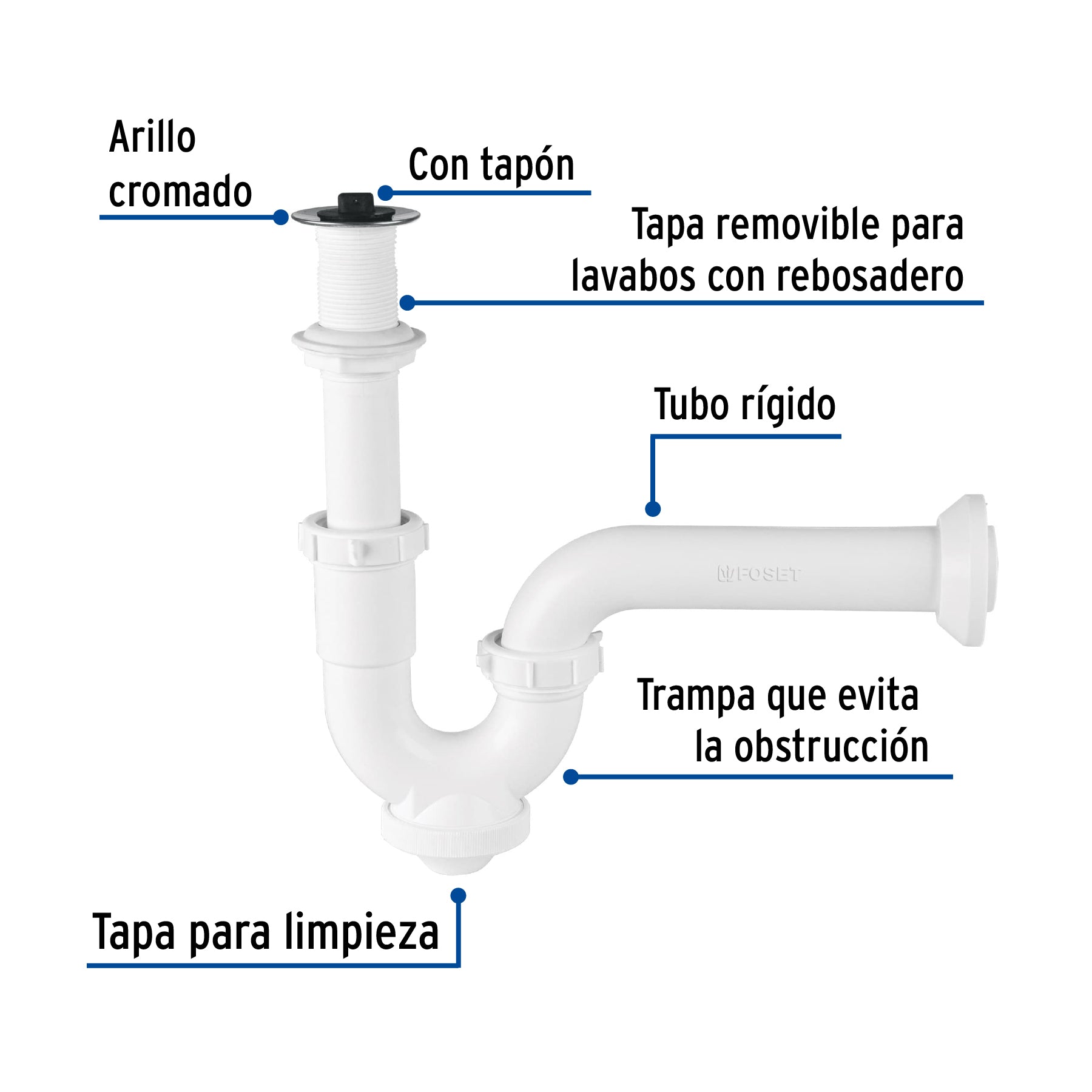 Céspol rígido 1-1/4', con contra, polipropileno, para lavabo CE-234 49508 MM00