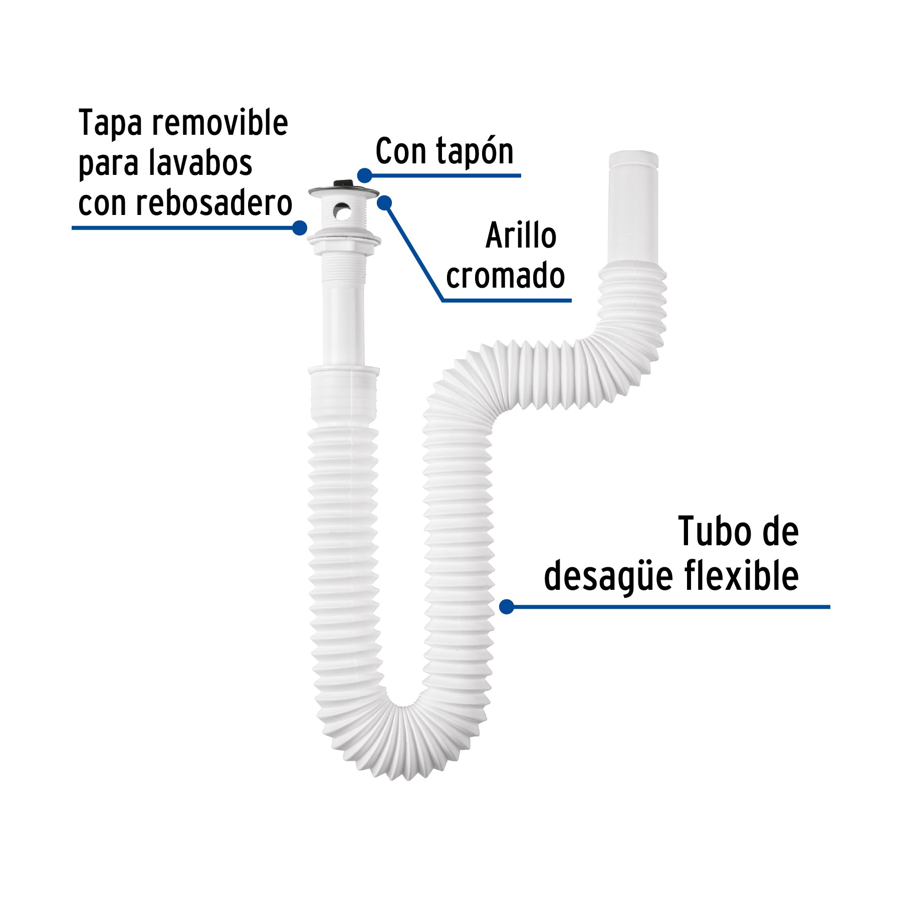 Céspol flexible para lavabo, 90 cm, arillo metálico, Foset CE-245 45318 MM00