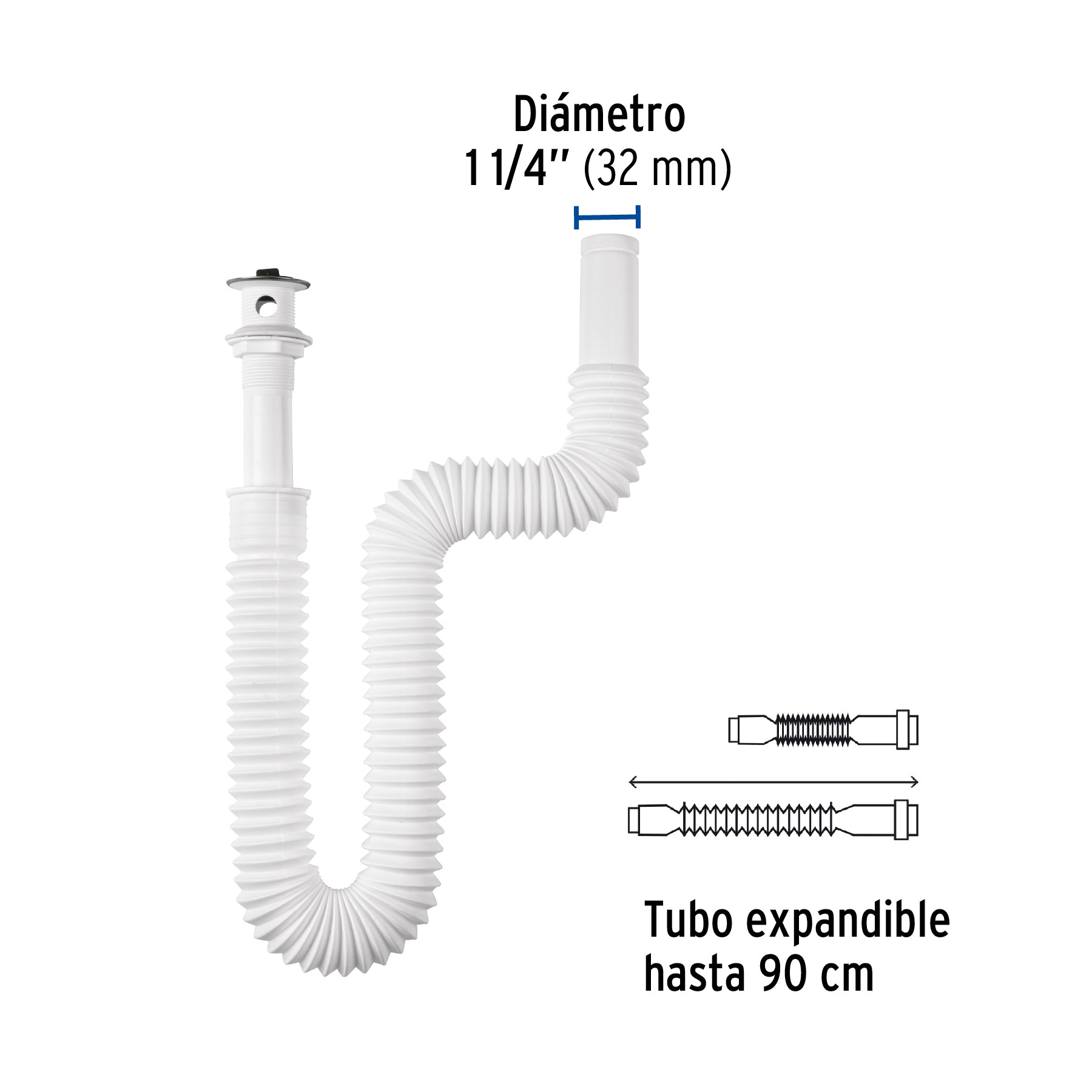 Céspol flexible para lavabo, 90 cm, arillo metálico, Foset CE-245 45318 MM00