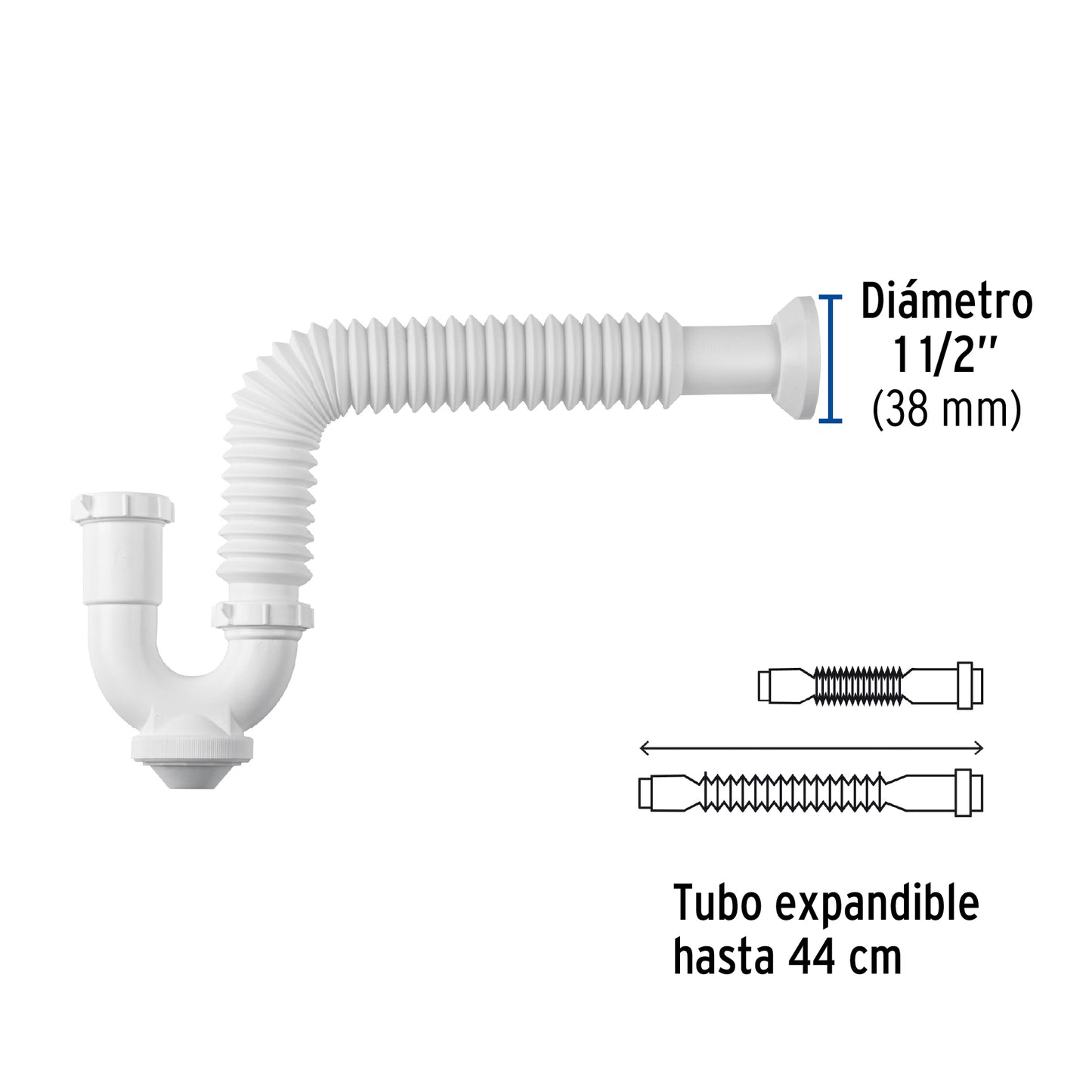 Céspol rígido p/fregadero s/contra, polipropileno, 1-1/2' CE-296 45317 MM00