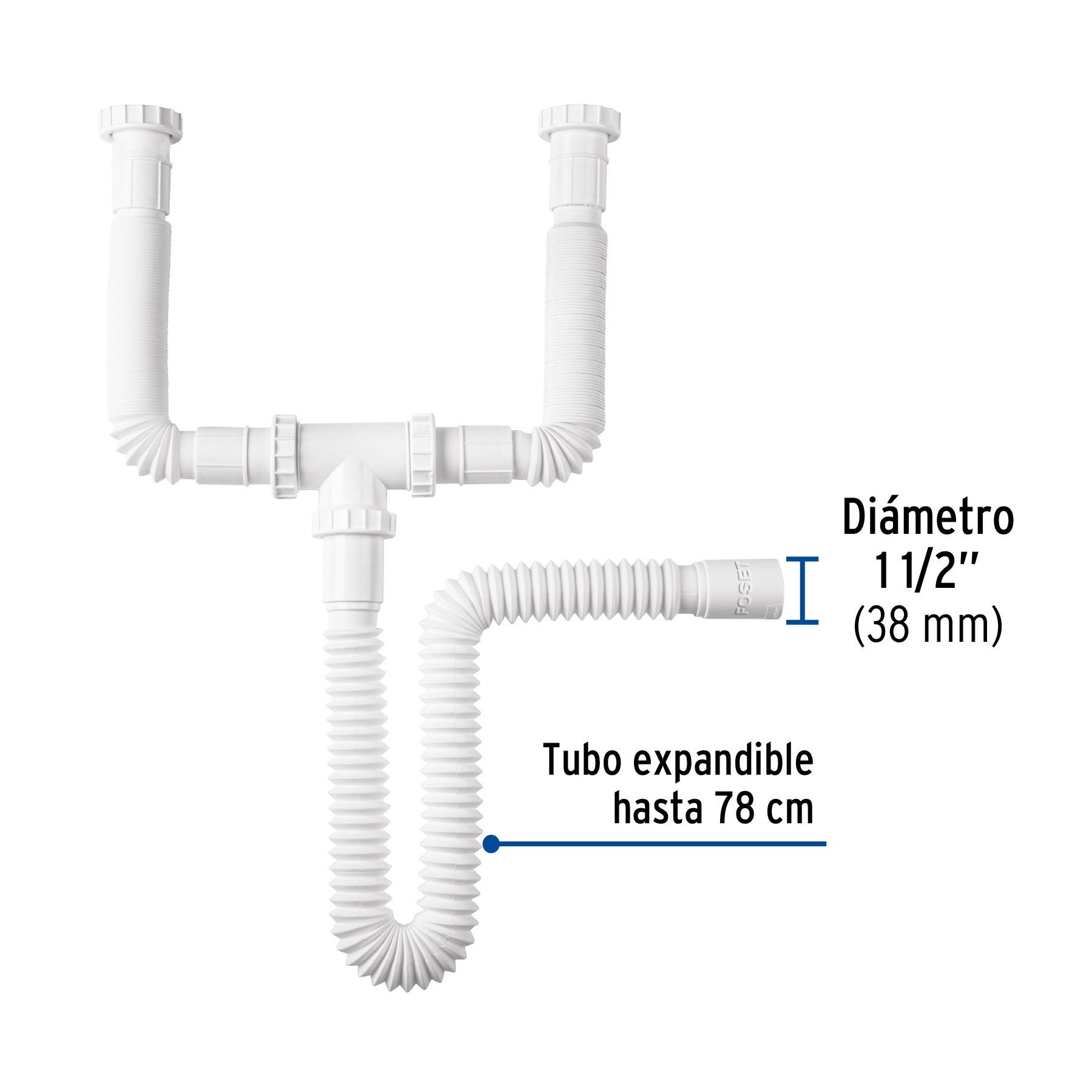 Céspol flexible doble para fregadero, polipropileno, 1-1/2' CED-12 45319 MM00