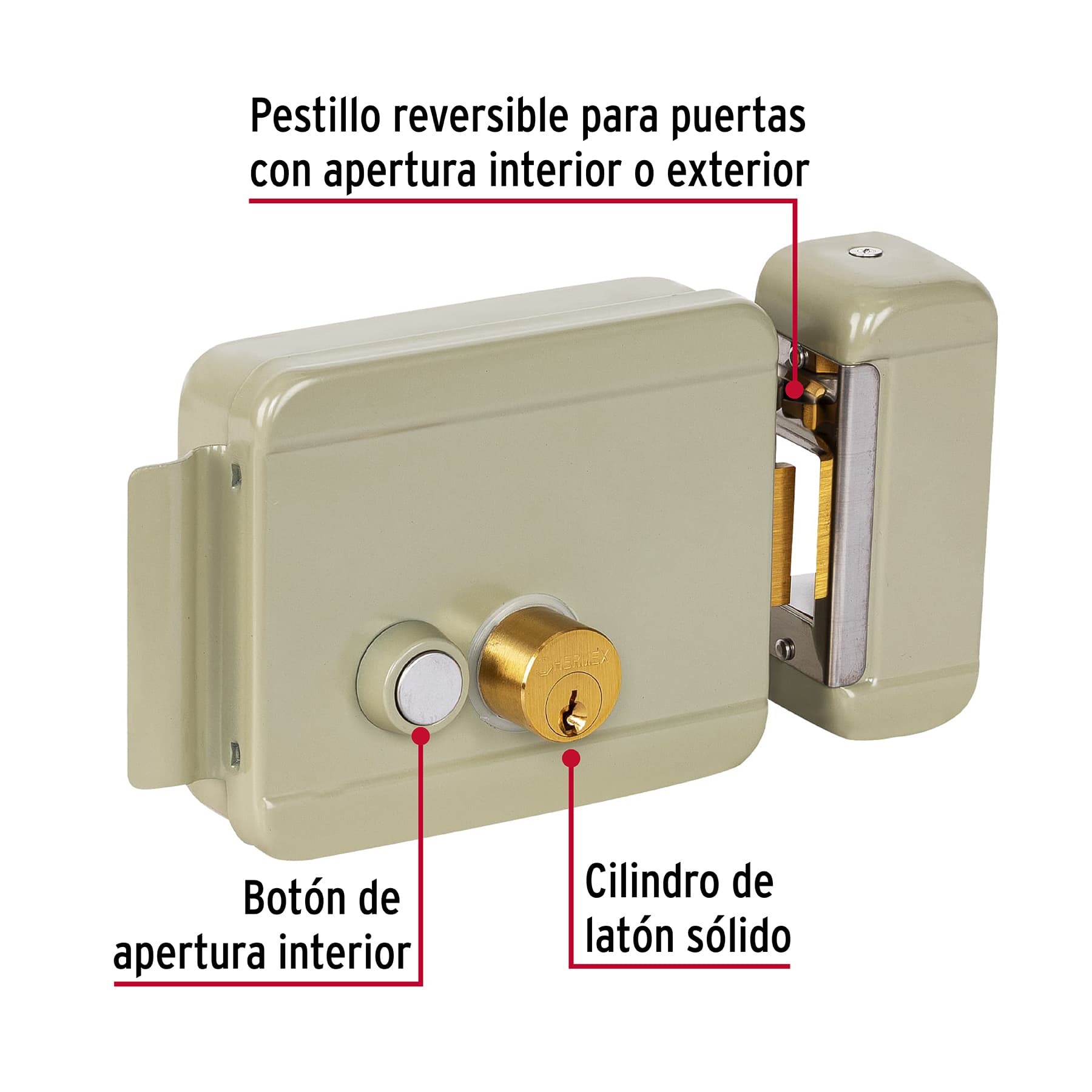 Cerradura electromecánica con botón, derecha, Hermex CEM-32D 47979 MM00