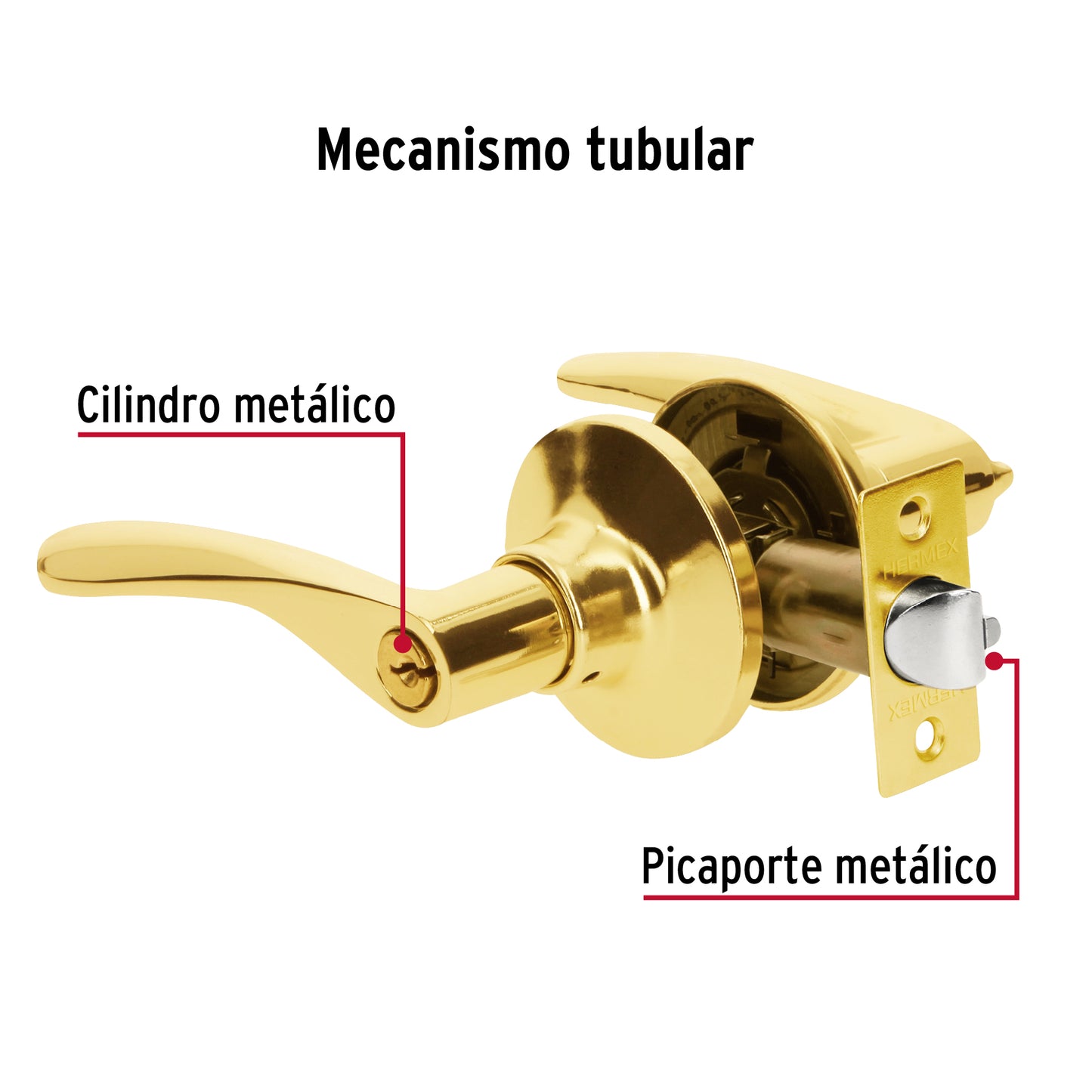 Cerradura manija 'Milán' recámara latón brillante, cil metal CEMA-1RB 20032 MM0