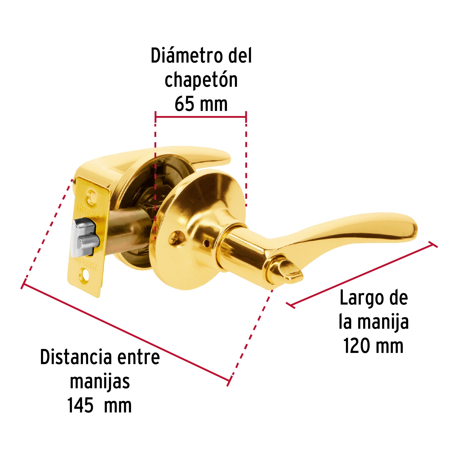 Cerradura manija 'Milán' recámara latón brillante, cil metal CEMA-1RB 20032 MM0