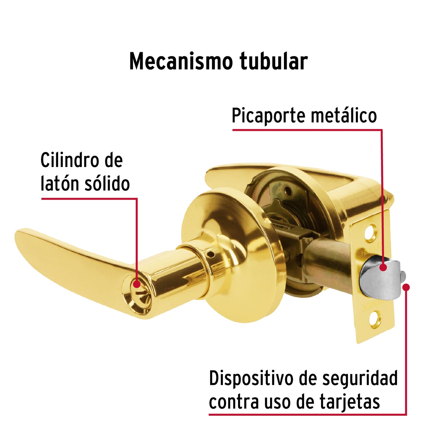 Cerradura manija 'Turín'p/recámara láton brillante,cil latón CEMA-1R 43659 MM0