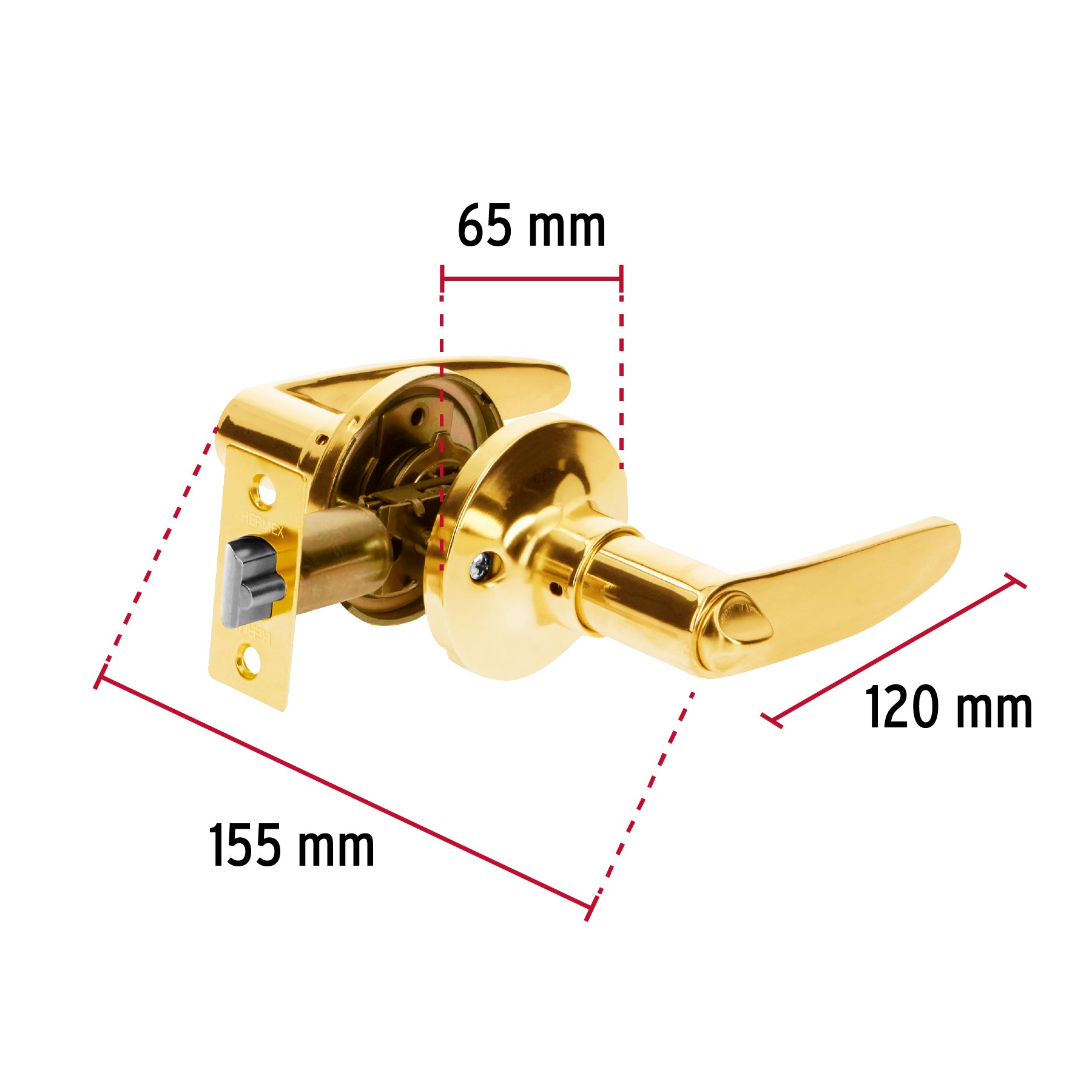 Cerradura manija 'Turín'p/recámara láton brillante,cil latón CEMA-1R 43659 MM0