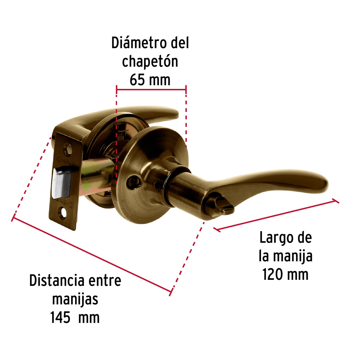 Cerradura manija 'Milán' baño latón antiguo, cil metal CEMA-2BB 20035 MM0