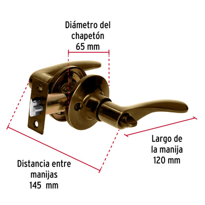 Cerradura manija 'Milán' recámara latón antiguo, cil metal CEMA-2RB 20034 MM0