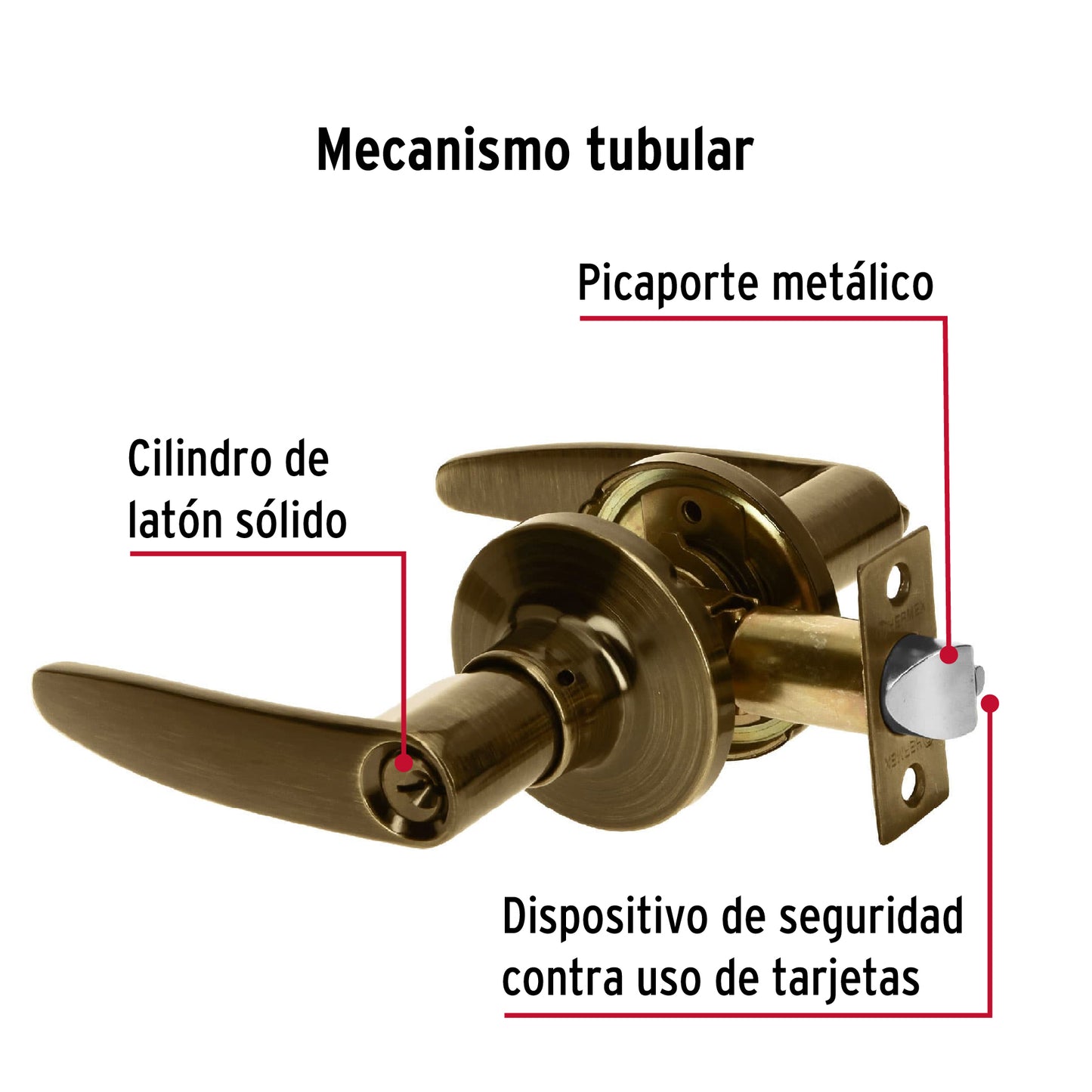 Cerradura manija 'Turín' p/recámara latón antiguo, cil latón CEMA-2R 43661 MM0