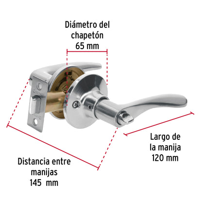 Cerradura manija 'Milán' baño cromo mate, cilindro metal CEMA-3BB 20037 MM0