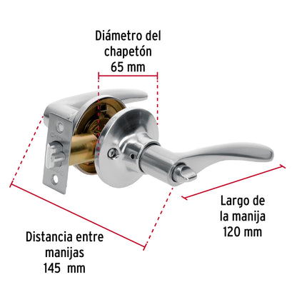 Cerradura manija 'Milán' recámara cromo mate, cil metal CEMA-3RB 20036 MM0