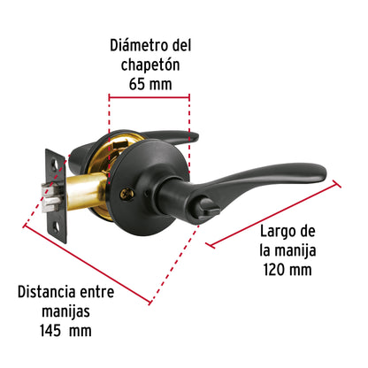 Cerradura manija 'Milán' p/recámara, negro, cil latón, Basic CEMA-6RB 28153 MM0