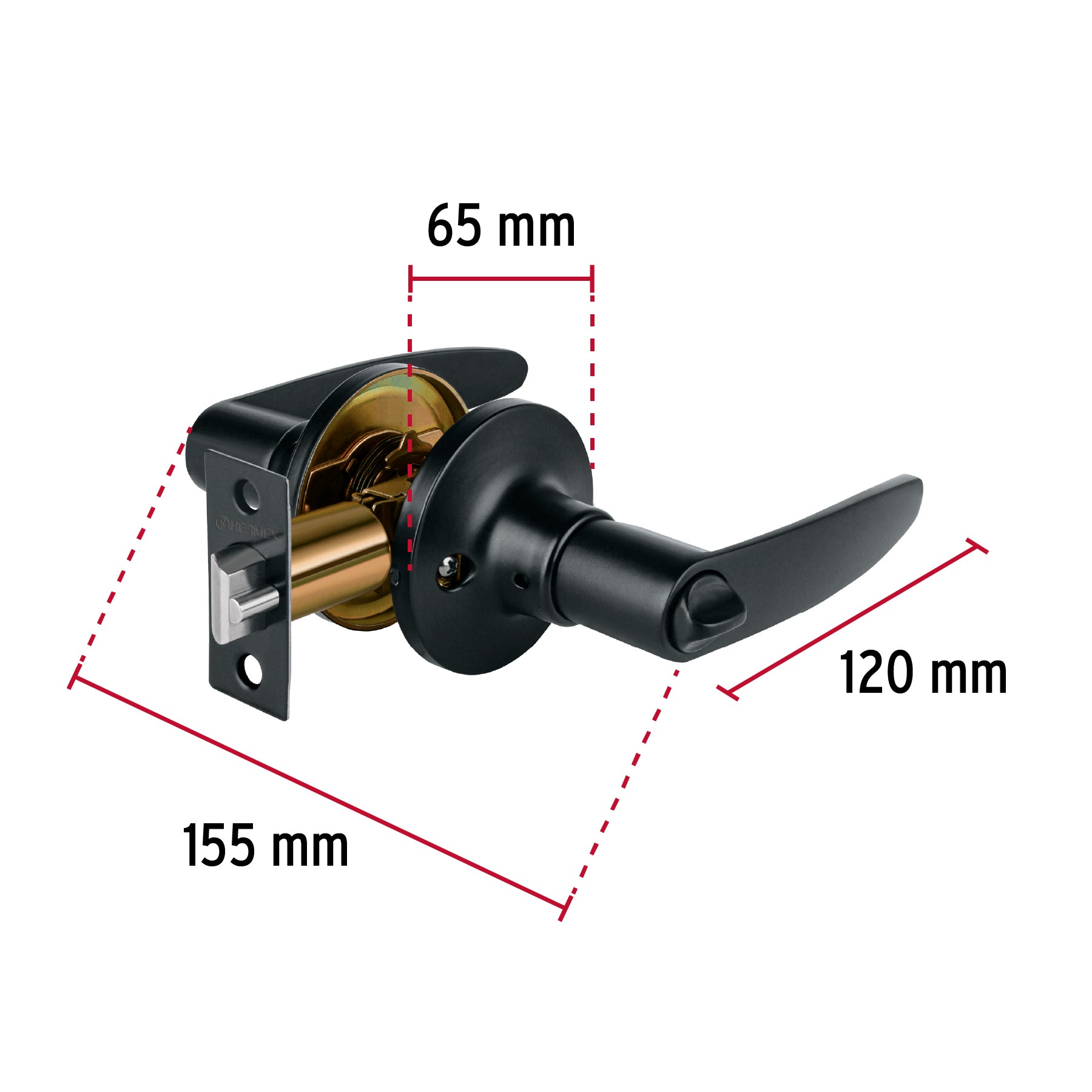 Cerradura manija 'Turín' p/recámara, negro, cilindro latón CEMA-6R 49852 MM0