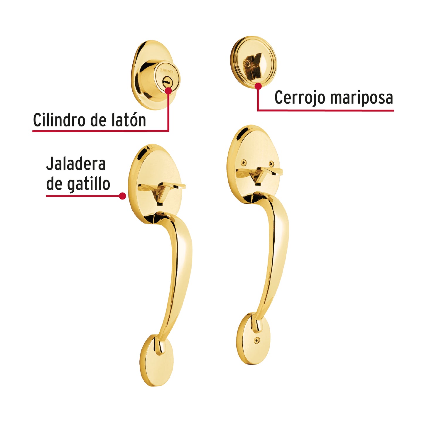 Doble jaladera, perilla y cerrojo llave-mariposa, brillante CEP-11JJ 43026 MM0