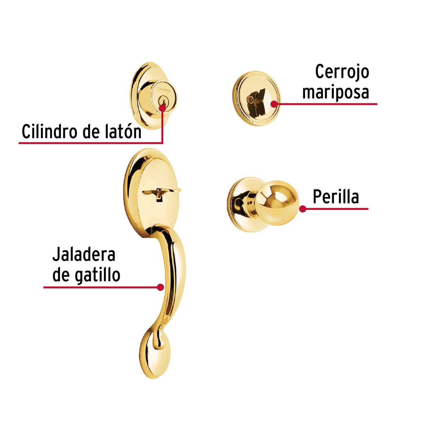 Jaladera, perilla y cerrojo mariposa, latón brillante, Basic CEP-11PJP 23671 MM0