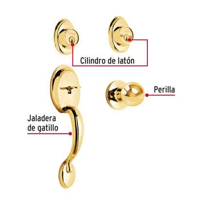 Jaladera, perilla y cerrojo llave, latón brillante, Basic CEP-12PJP 23670 MM0