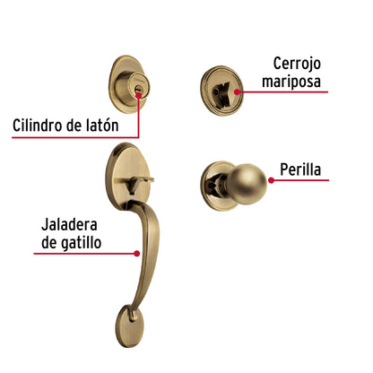 Jaladera, perilla y cerrojo llave-mariposa, latón antiguo CEP-21PJ 43023 MM0