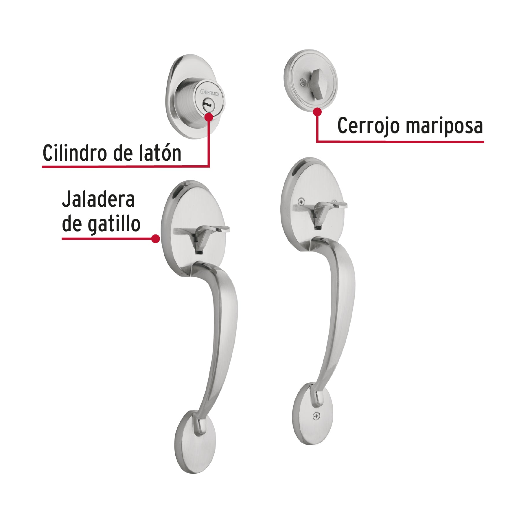 Doble jaladera, perilla y cerrojo llave-mariposa, cromo mate CEP-31JJ 43028 MM0