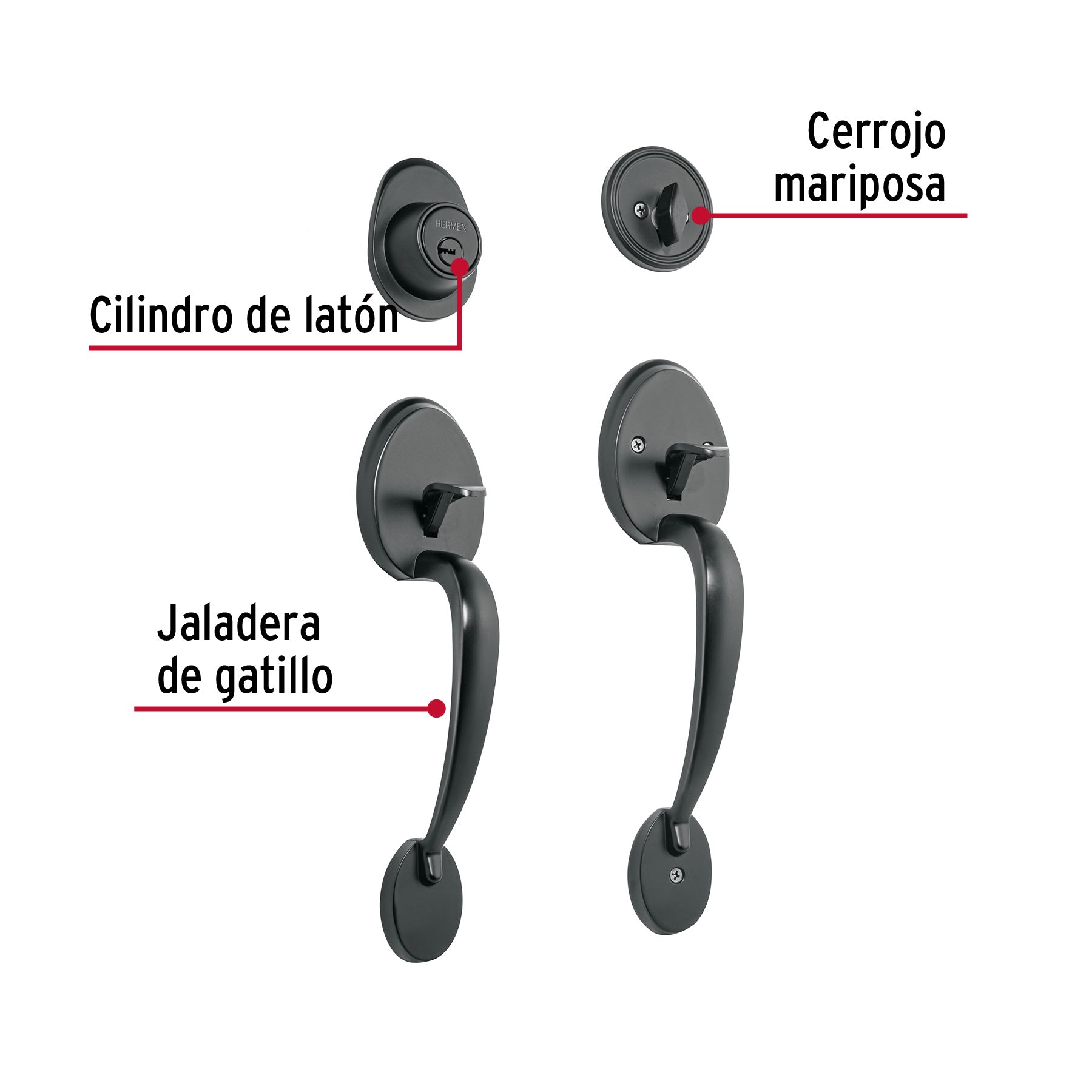 Doble jaladera, perilla y cerrojo llave-mariposa, negro CEP-61JJ 48438 MM00