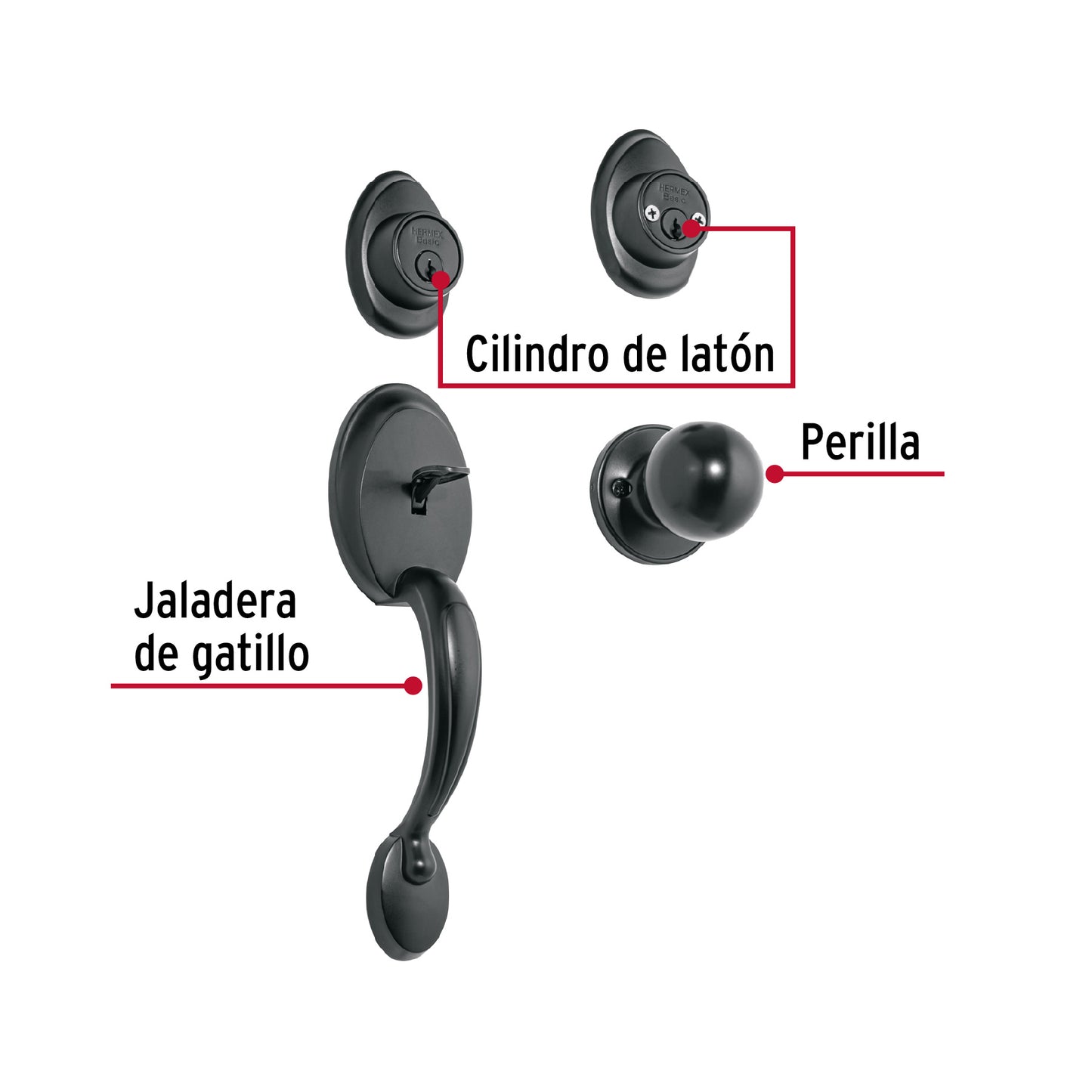 Jaladera, perilla y cerrojo llave-llave, negro, Basic CEP-62PJP 27238 MM0