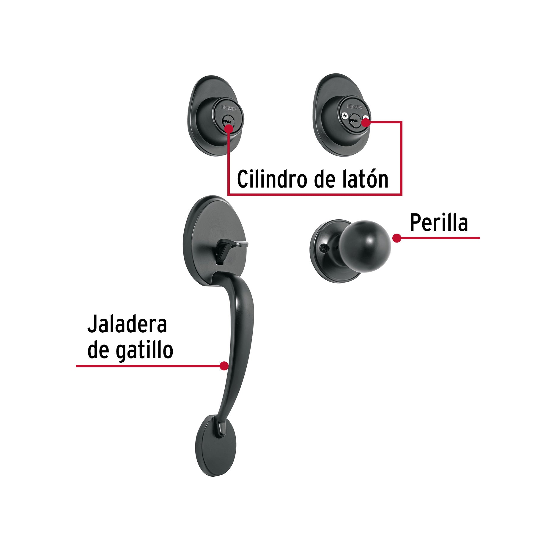 Jaladera, perilla y cerrojo llave-llave, negro CEP-62PJ 48436 MM00