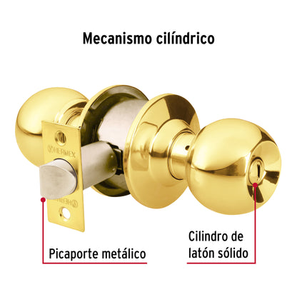 Cerradura tipo esfera para baño, latón brillante, Hermex CEPO-11B 43471 MM0