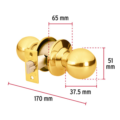 Cerradura tipo esfera para entrada, latón brillante, Hermex CEPO-11E 43472 MM0