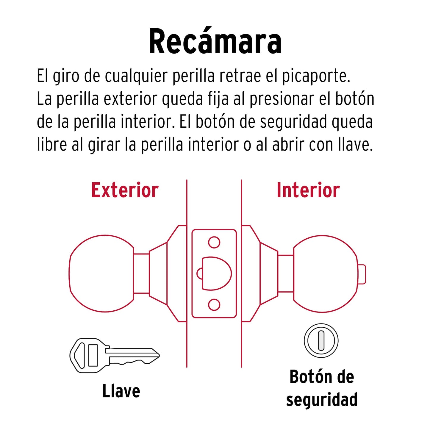 Cerradura tipo esfera para recámara, latón brillante, Hermex CEPO-11R 43473 MM0