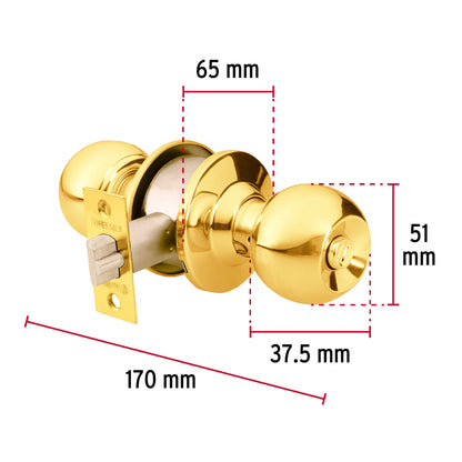 Cerradura tipo esfera para recámara, latón brillante, Hermex CEPO-11R 43473 MM0