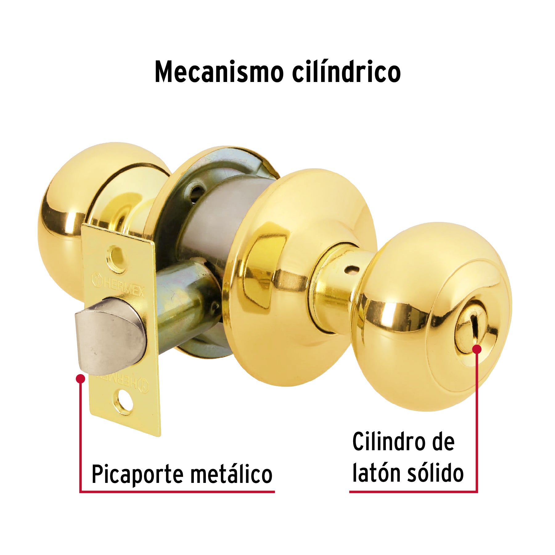 Cerradura tipo oval para baño, latón brillante, Hermex CEPO-12B 43456 MM0