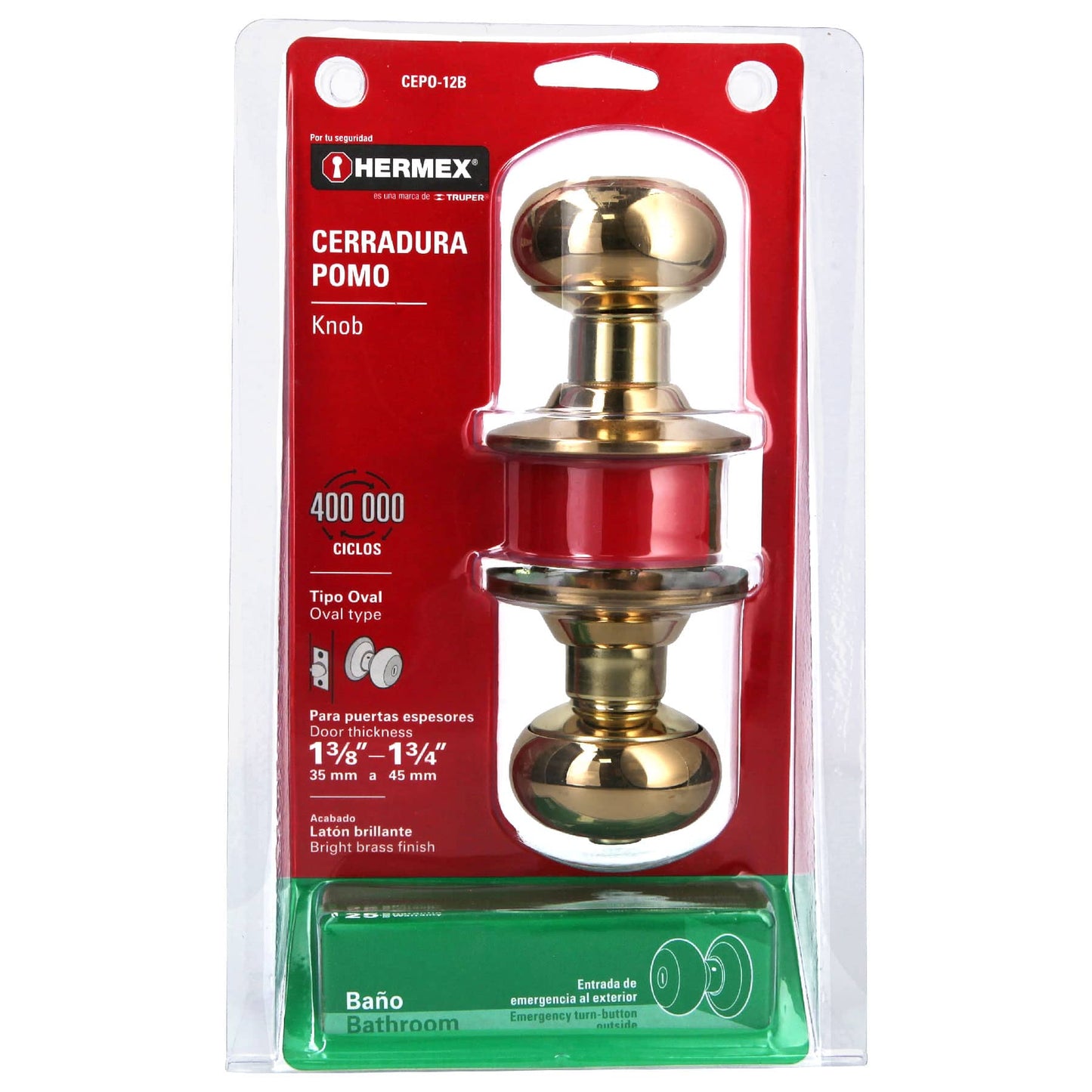 Cerradura tipo oval para baño, latón brillante, Hermex CEPO-12B 43456 MM0