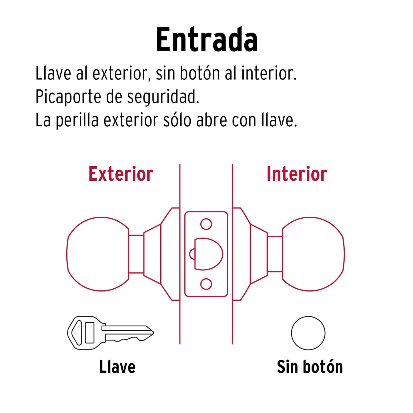 Cerradura tipo oval para entrada, latón brillante, Hermex CEPO-12E 43457 MM0