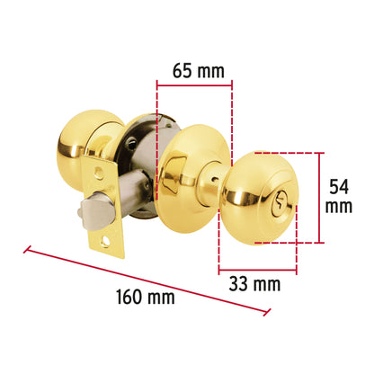 Cerradura tipo oval para entrada, latón brillante, Hermex CEPO-12E 43457 MM0