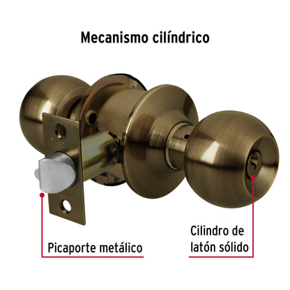 Cerradura tipo esfera para entrada, latón antiguo, Hermex CEPO-21E 43469 MM0