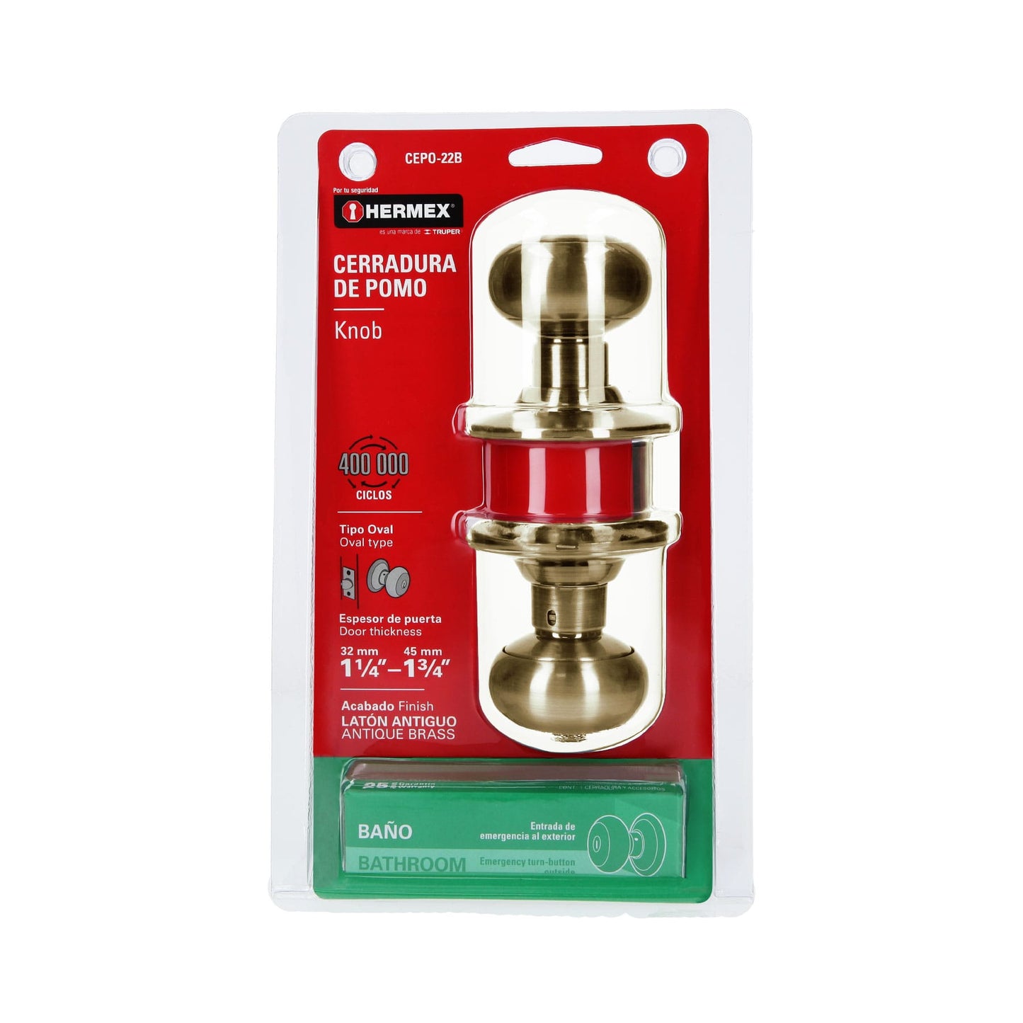 Cerradura tipo oval para baño, latón antiguo, Hermex CEPO-22B 43453 MM0