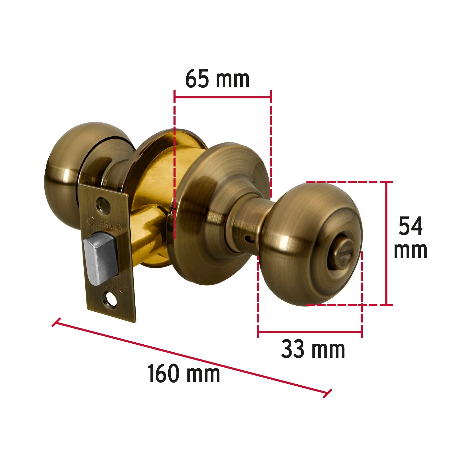 Cerradura tipo oval para baño, latón antiguo, Hermex CEPO-22B 43453 MM0