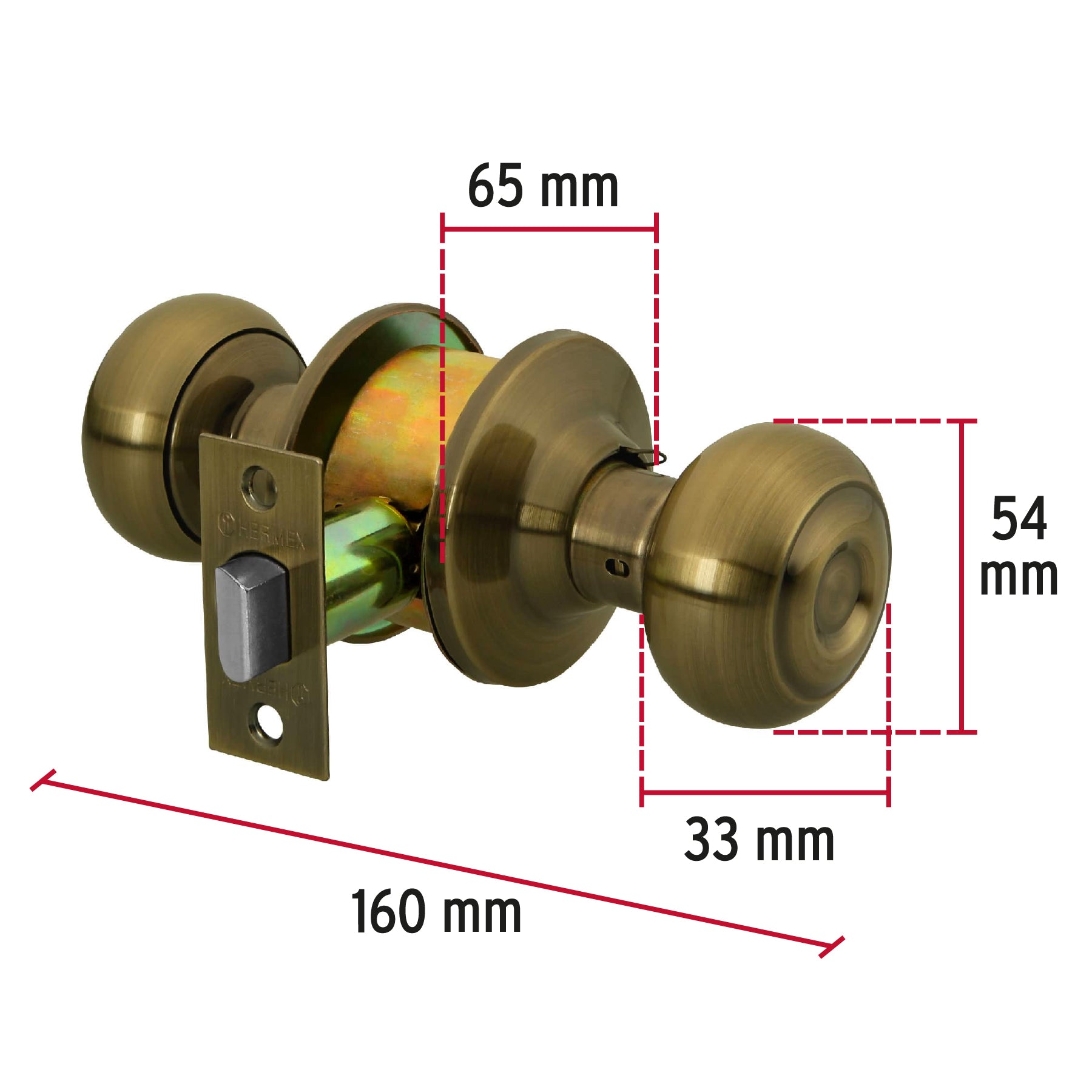 Cerradura tipo oval para entrada, latón antiguo, Hermex CEPO-22E 43454 MM0